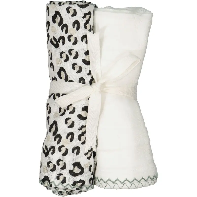 2-pack Mousseline Doeken Wit/Panter (70x70 cm)