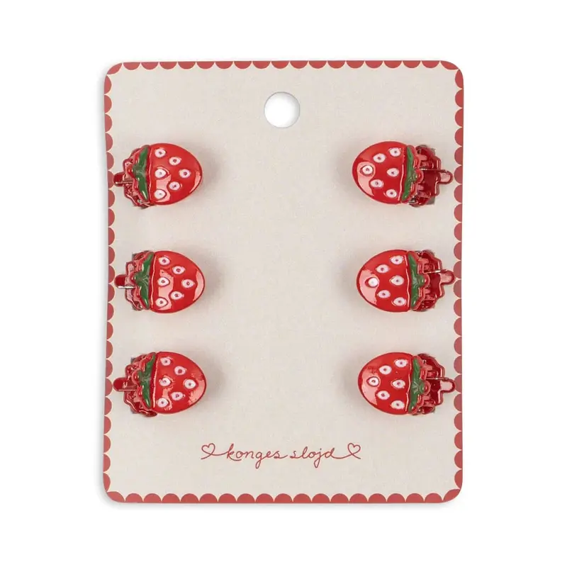 6 Pack Mini Hair Claws - Strawberry - Kleine Haarspeldjes - Aardbeitjes - Konges Sløjd