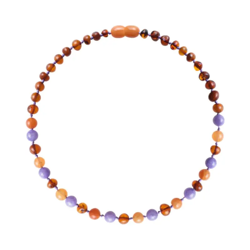 Amber Baby & Toddler Necklace - Cognac • Aventurine • Purple Jade