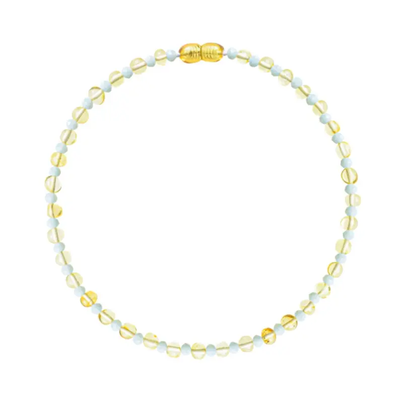 Amber Baby & Toddler Necklace - Lemon • Light Blue Glass Crystals