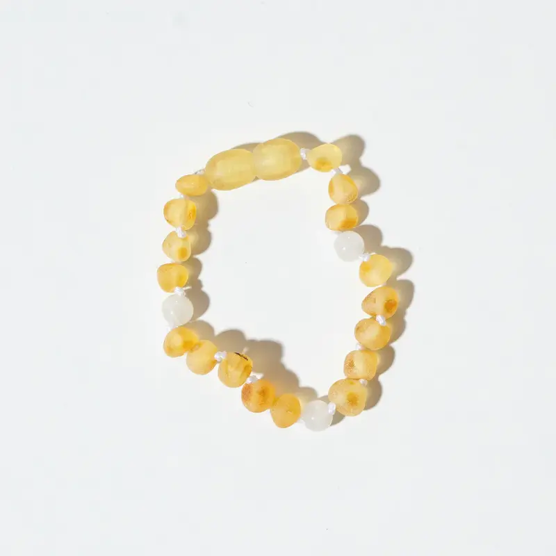 Armband Moonstone & Raw Lemon Amber - 14 cm - Kids 0-3 jaar - Nirrimis