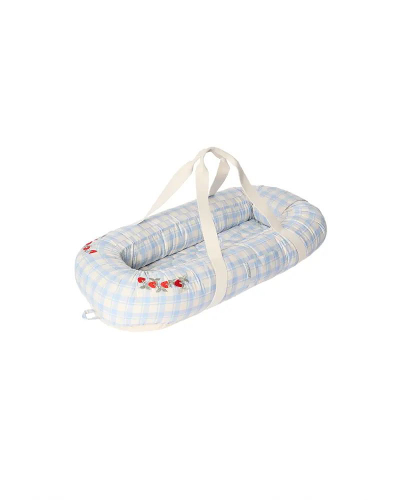 Baby Nest - Plaid Sky Blue - Babylft - Biologisch katoen - Geruit/Aardbeitjes - Garbo & Friends