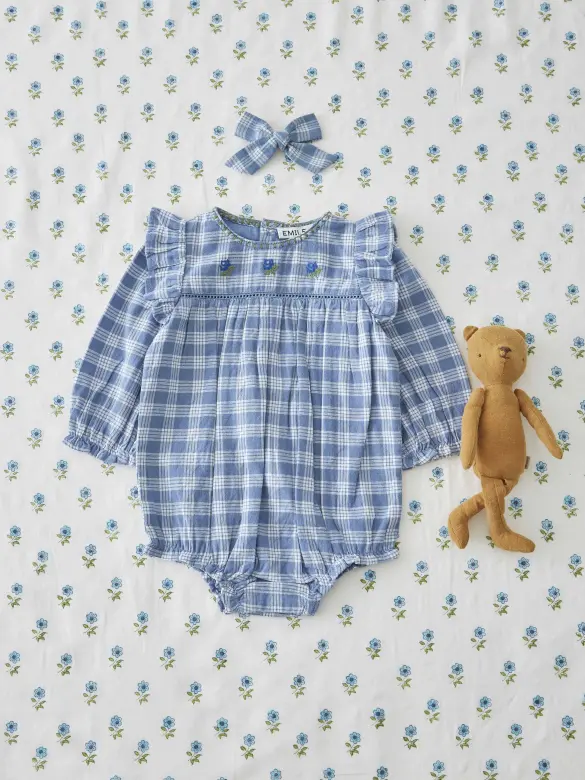 Babyromper met ruches en borduursel – Carreaux Celestine – Emile et Ida