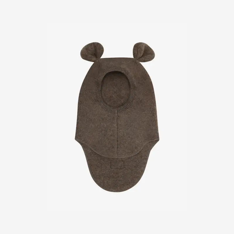 Balaclava met berenoren - Merino wol fleece - Brown Melange - HUTTEliHUT