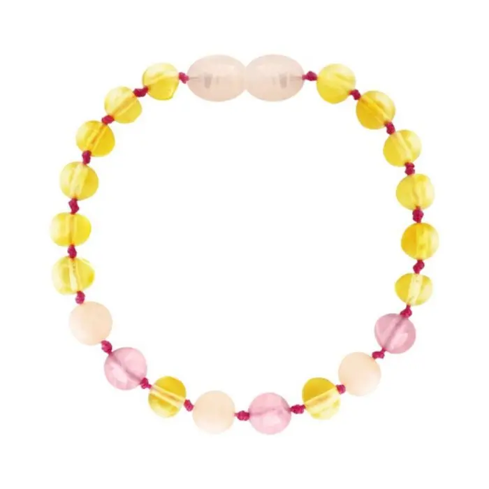 Barnsteen armband 14 cm rozenkwart/lemon