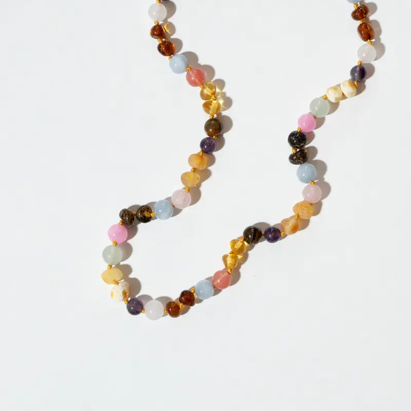 Barnsteen en edelstenen ketting - Rainbow - 32 cm - Kids 0-3 jaar - Nirrimis