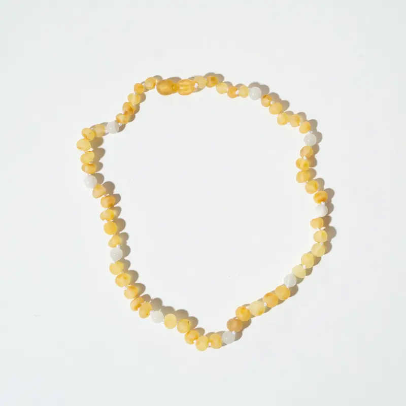 Barnsteen ketting Moonstone & Raw Lemon Amber - 32 cm - Kids 0-3 jaar - Nirrimis