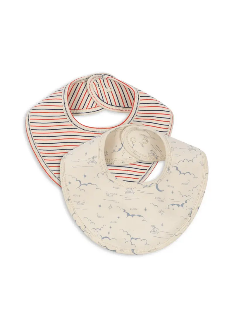 Basic Slabbetjes - Stripe Tricolore/Cielo Marino - 2 pack - Biologisch Katoen - Konges Sløjd