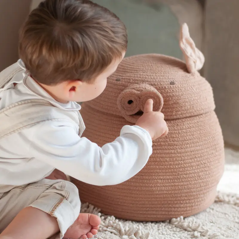 Basket Peggy the Pig – Opbergmand varken – Rose – Ø 32 × 30 cm – Lorena Canals
