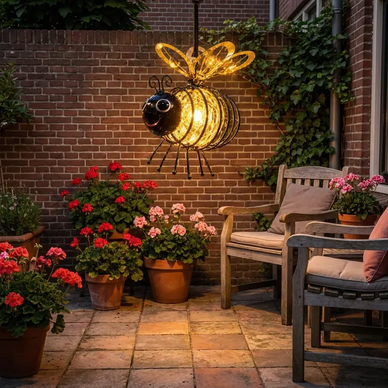 BeeGlow™ Solar Tuin Hanglamp — Bijenvorm, 6-12u Licht, 6 Kleuren
