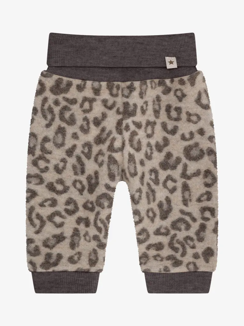 Broekje van merino wool fleece - Jacquard/panterprint - Camel Melange - 100% merino wol - Huttelihut