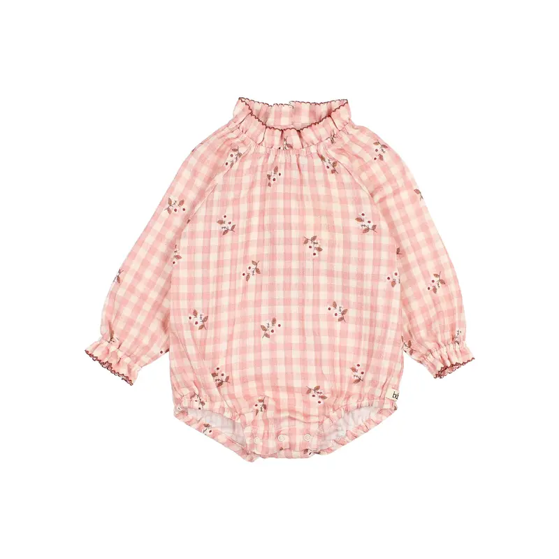 Búho baby vichy romper peony