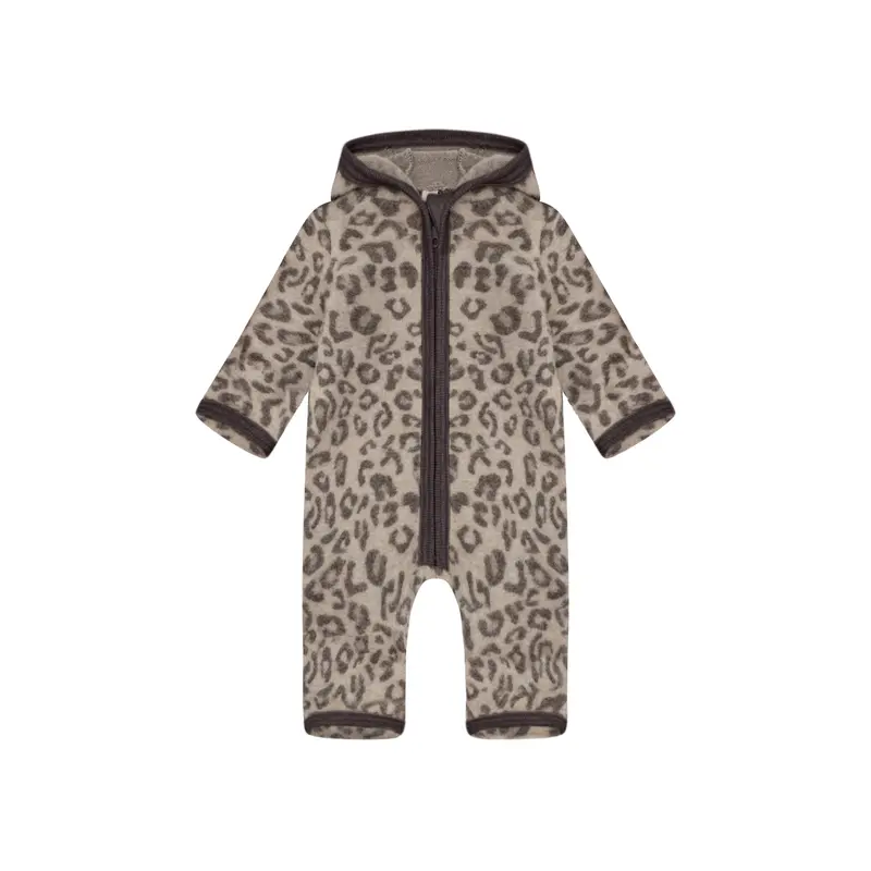 Buitenpak van merino wol fleece - Camel Melange panterprint - HUTTEliHUT