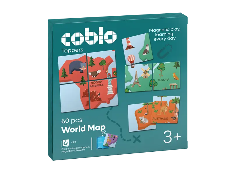 Coblo Magneet Toppers Wereldkaart - 60 World Map Puzzelkaarten