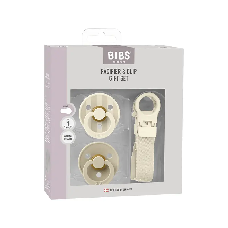 Colour Pacifier & Loop Clip Gift Set - Ivory