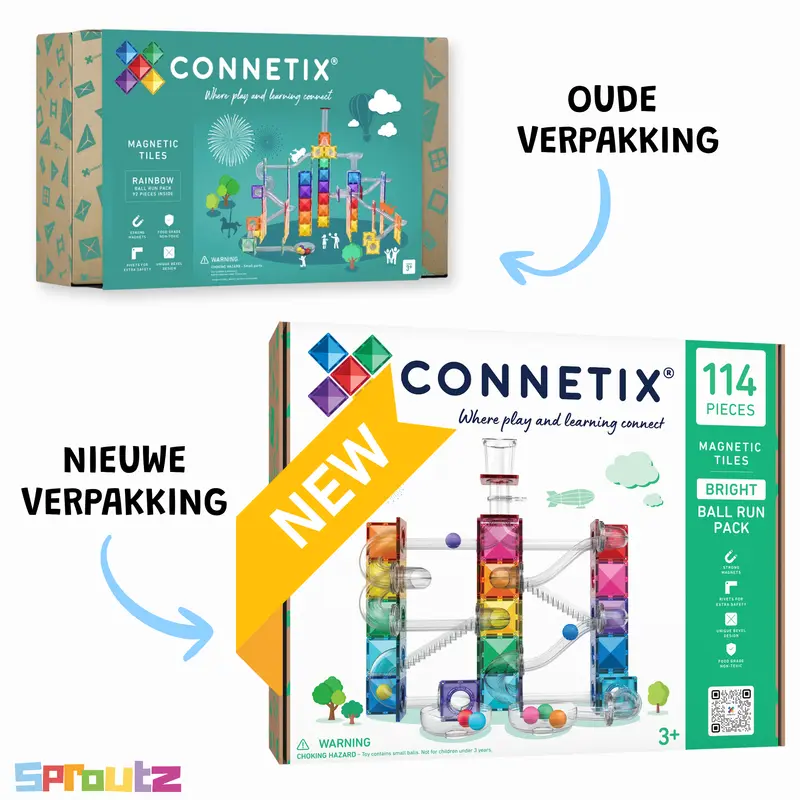 Connetix Bright Ball Run Knikkerbaan 2026 Pack - 114 magnetische tegels