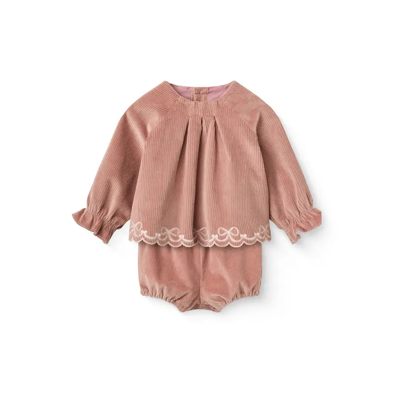 Corduroy baby set met borduursel - Winter Rose - Biologisch katoen - Copenhagen Colors