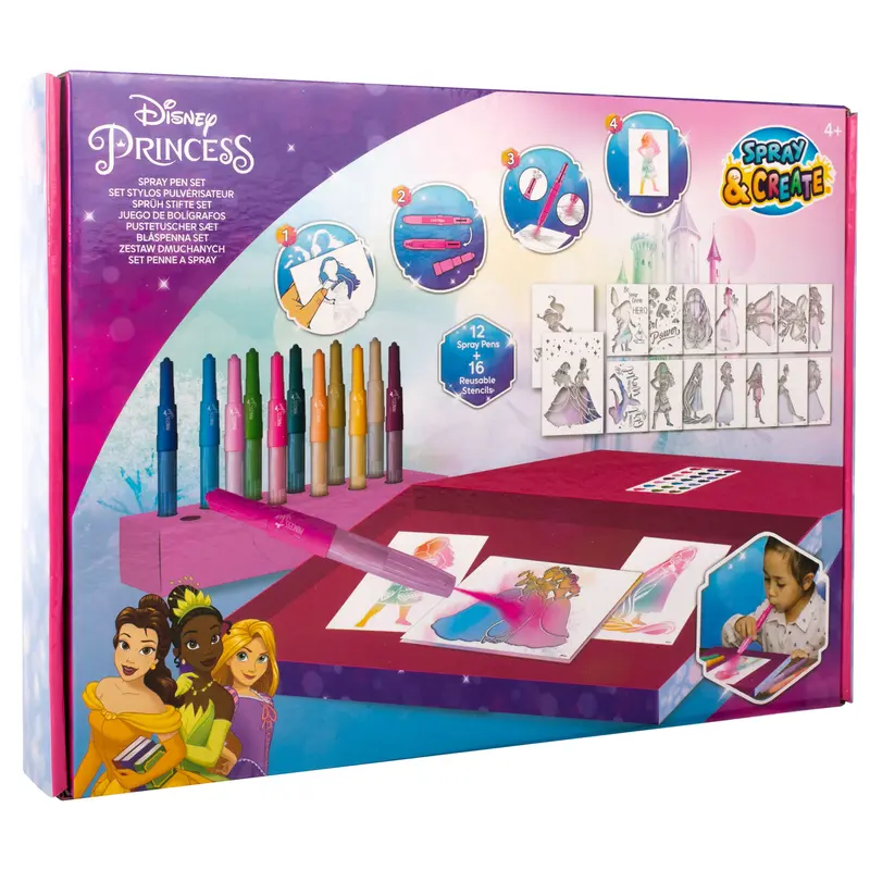 Disney Princess spray pen set deluxe, 12 pennen en 16 sjablonen