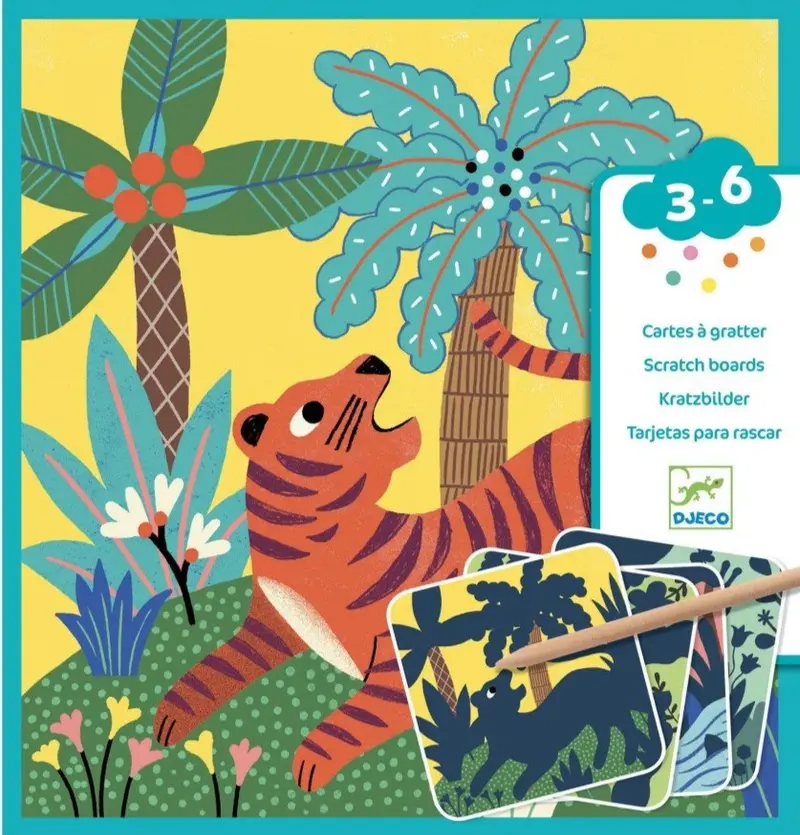 DJECO krasfolie kaarten Grote dieren 3 jr+