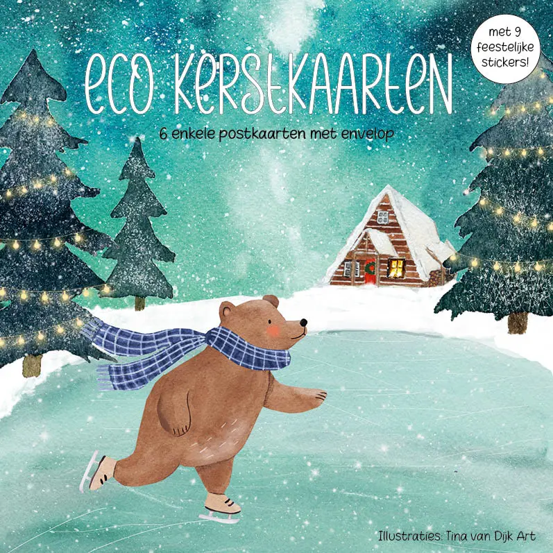 Eco Kerstkaarten Set 20 Tina 6 st. + 9 stickers – Zintenz