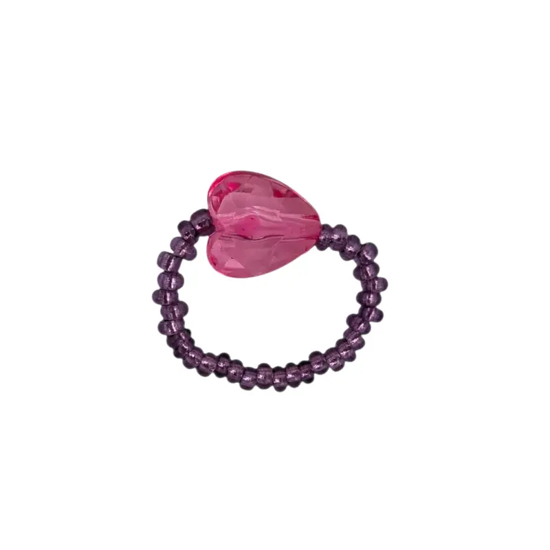 Feestbeest Ring paars met roze hartje