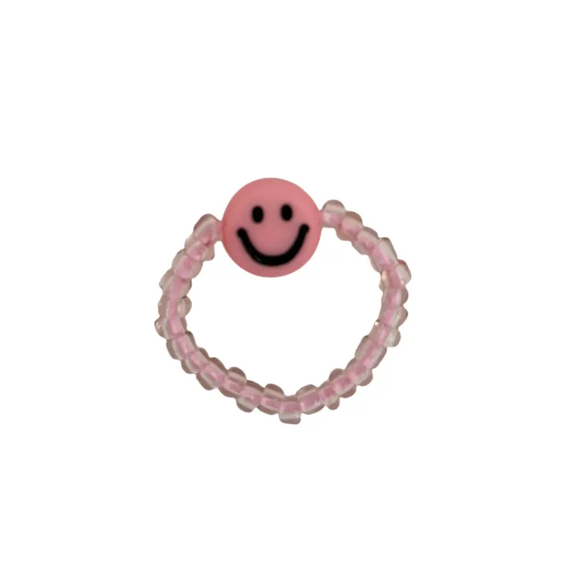 Feestbeest Ring roze met smiley