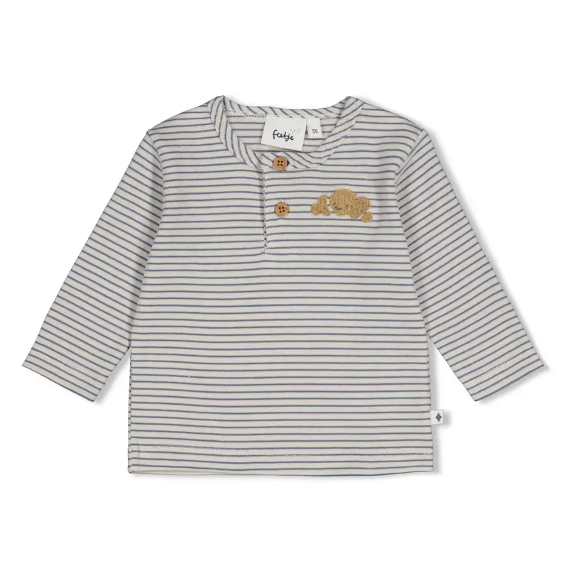 Feetje Longsleeve rib met streep Blauw - Breakfast Buddy
