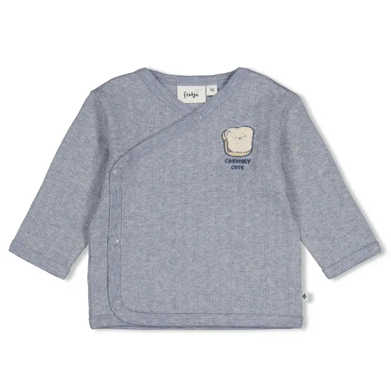 Feetje Overslagshirt rib Blauw melange - Breakfast Buddy