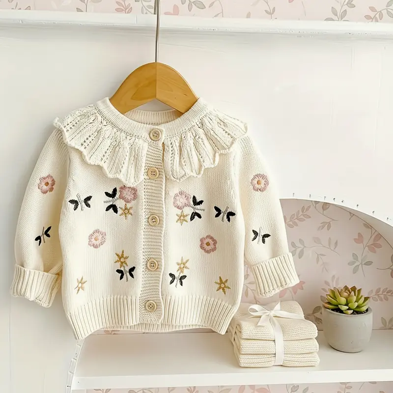 FloraKnit – Warm & Stylish – Knit Cardigan with Floral Details