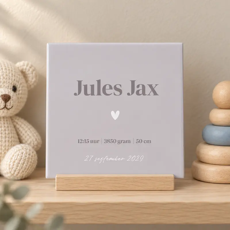 Geboortetegel met naam - Colourblock Beige