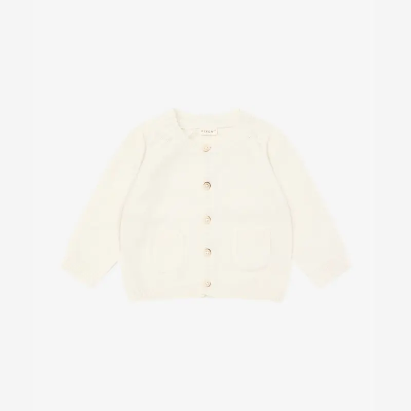 Gebreid Baby Vestje - Biologisch Katoen - Knit Cardigan - Antique White - GOTS - Fixoni