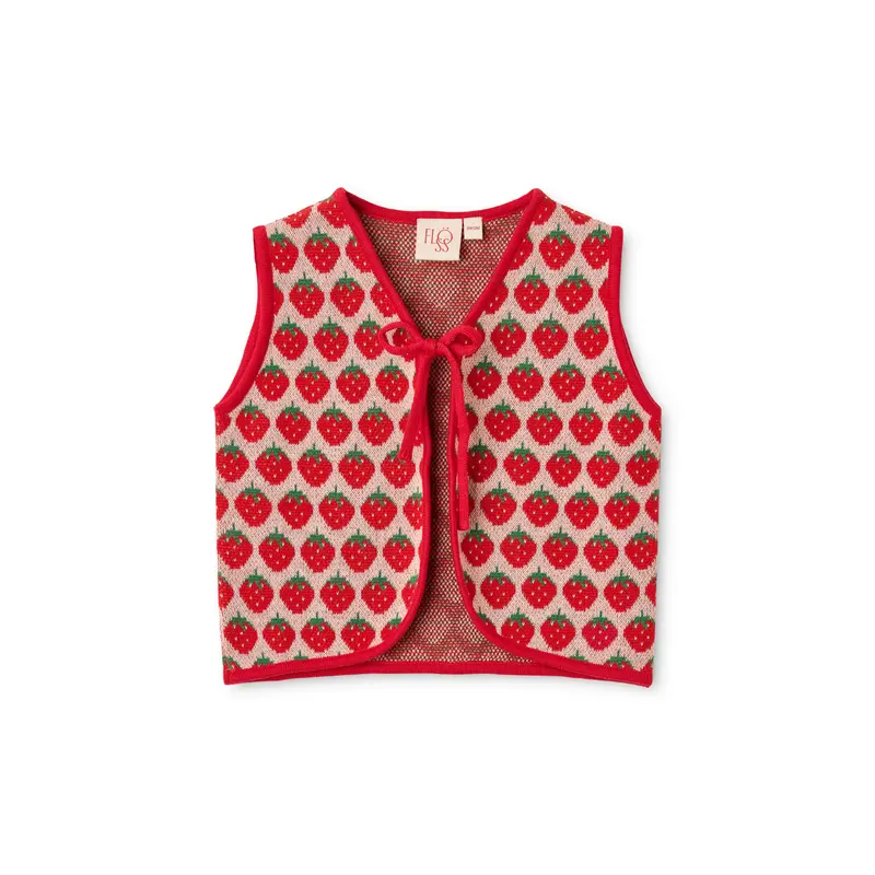 Gebreid gilet Line Vest – Blossom Pink Berry – 100% katoen – Flöss