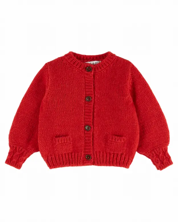 Gebreid vest Cardigan Doudou – Mars/Rood – Merinowol & Mako-katoen – Emile et Ida