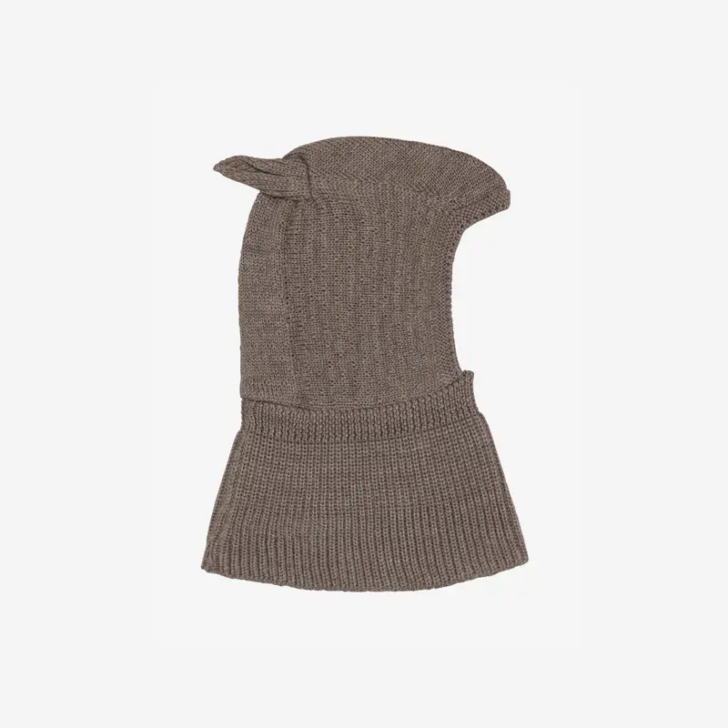 Gebreide balaclava met oortjes - Merino wol - Cinder Melange - HUTTEliHUT