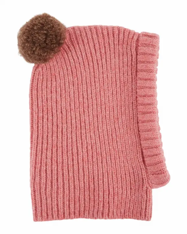 Gebreide balaclava met pompon – Merino wol/Mako katoen – Blush & Olive – Emile et Ida