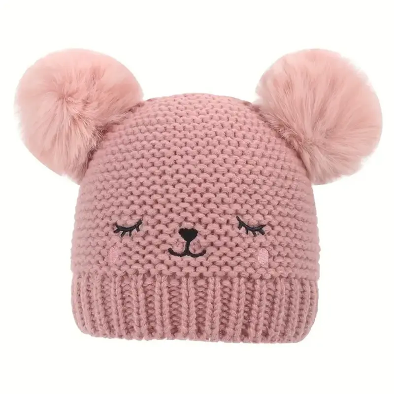 Gebreide Beren Muts met Pompons (3 Kleuren)