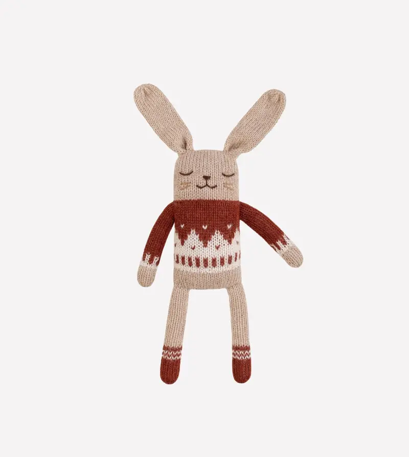 Gebreide konijnenknuffel Sienna Jacquard Sweater – 100% baby alpaca – Main Sauvage