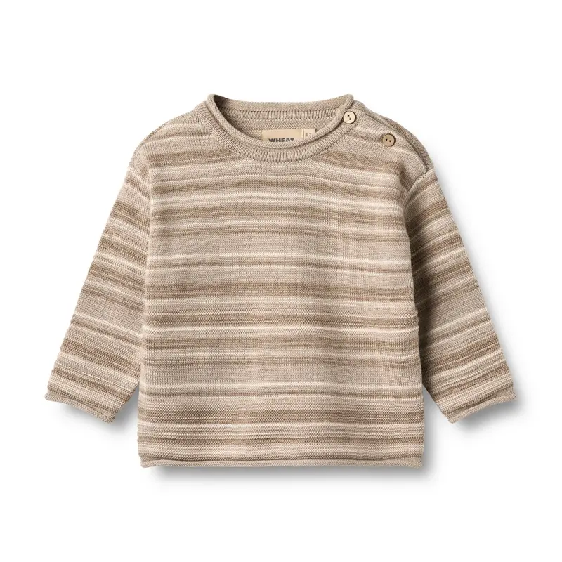 Gebreide trui Gunnar - Merino wol - Warm sand stripe - Wheat