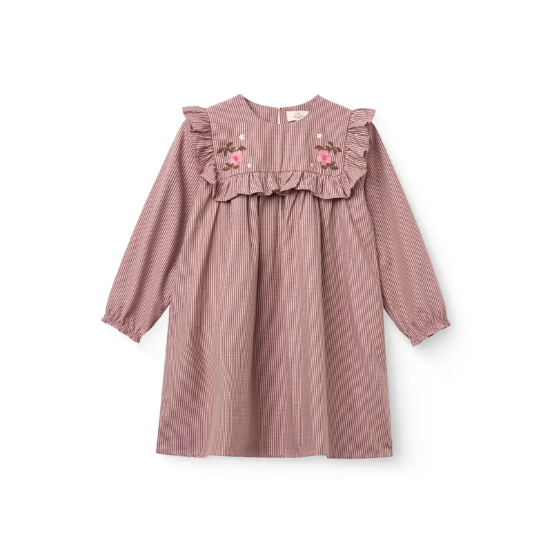 Geruite jurk met borduursel - Winter Rose Check Comb - 100% biologisch katoen - Copenhagen Colors