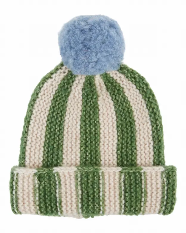Gestreepte wollen muts met pompon – Olive & Blush – Emile et Ida
