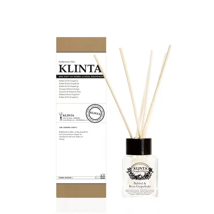 Geurstokjes / Doftpinnar Bubbel & Rosa Grapefrukt 50ml - Klinta