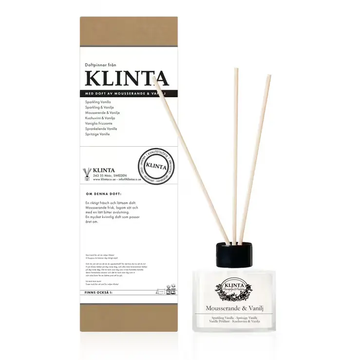 Geurstokjes / Doftpinnar Mousserande & Vanilj 120ml - Klinta