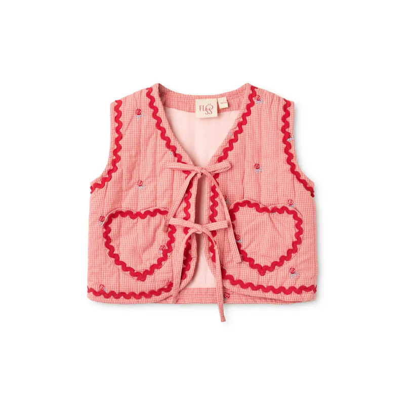 Gewatteerd gilet Sonja Vest – Pink Rose Gingham – Katoen – Flöss