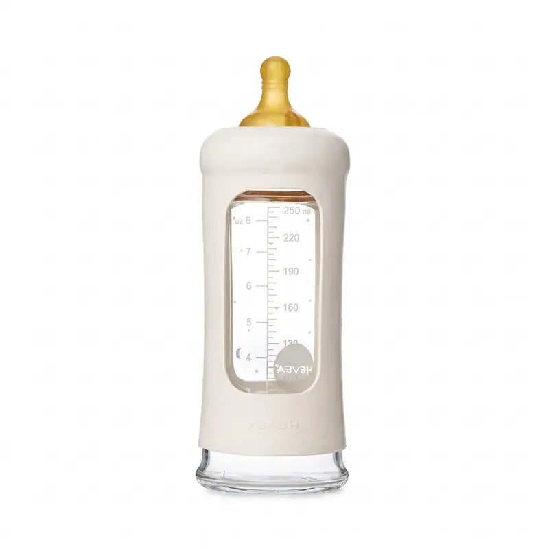 Glazen babyfles - Wide Neck met sleeve/beschermhoes - Glas & natuurrubber - HEVEA