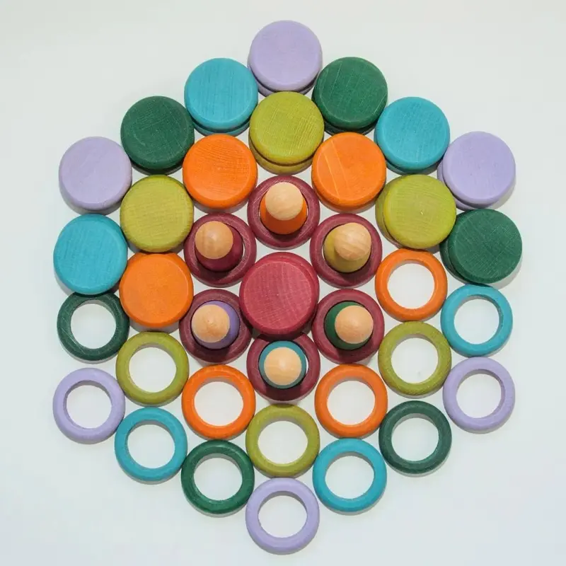 Grapat Ahşap Nins® Figürler, Halkalar ve Diskler (60 parça) - PASTEL