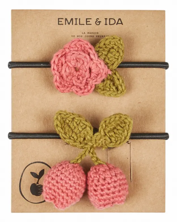 Haarelastiekjes met gehaakte bloemen 2-pack – Rose – Emile et Ida