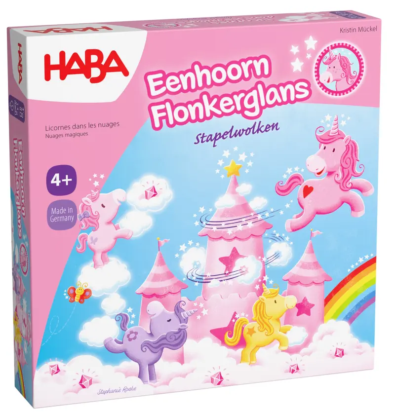 HABA Eenhoorn Flonkerglans – Stapelwolken Bordspel