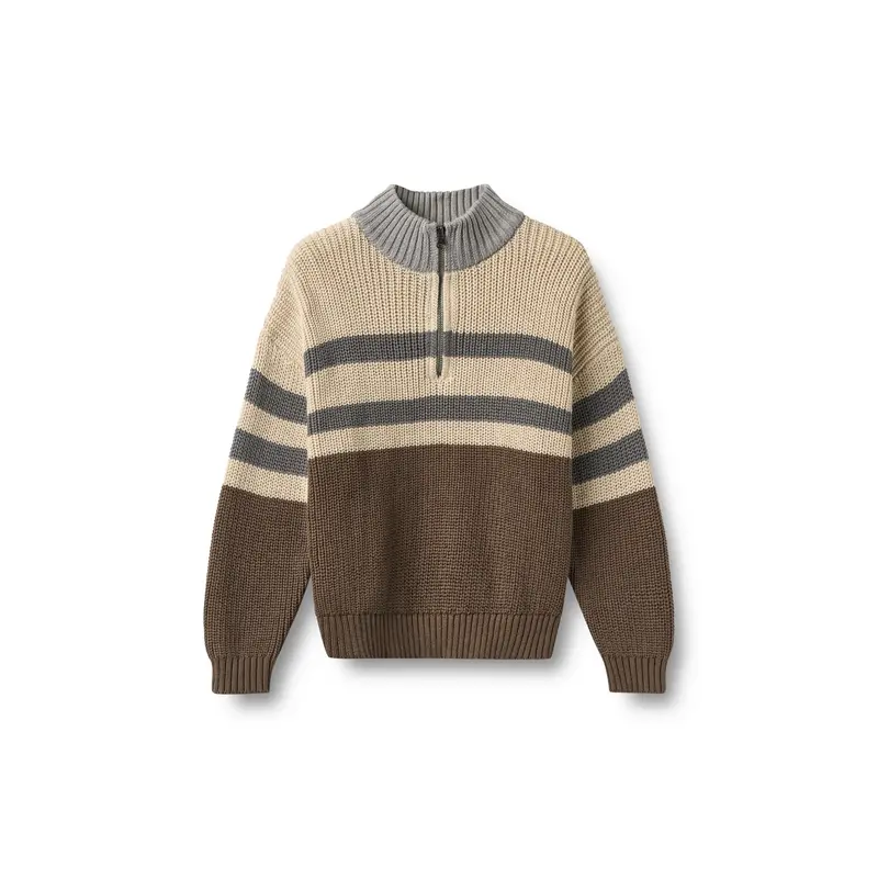 Half zip trui Simo - Dry Wood - Biologisch katoen - Wheat