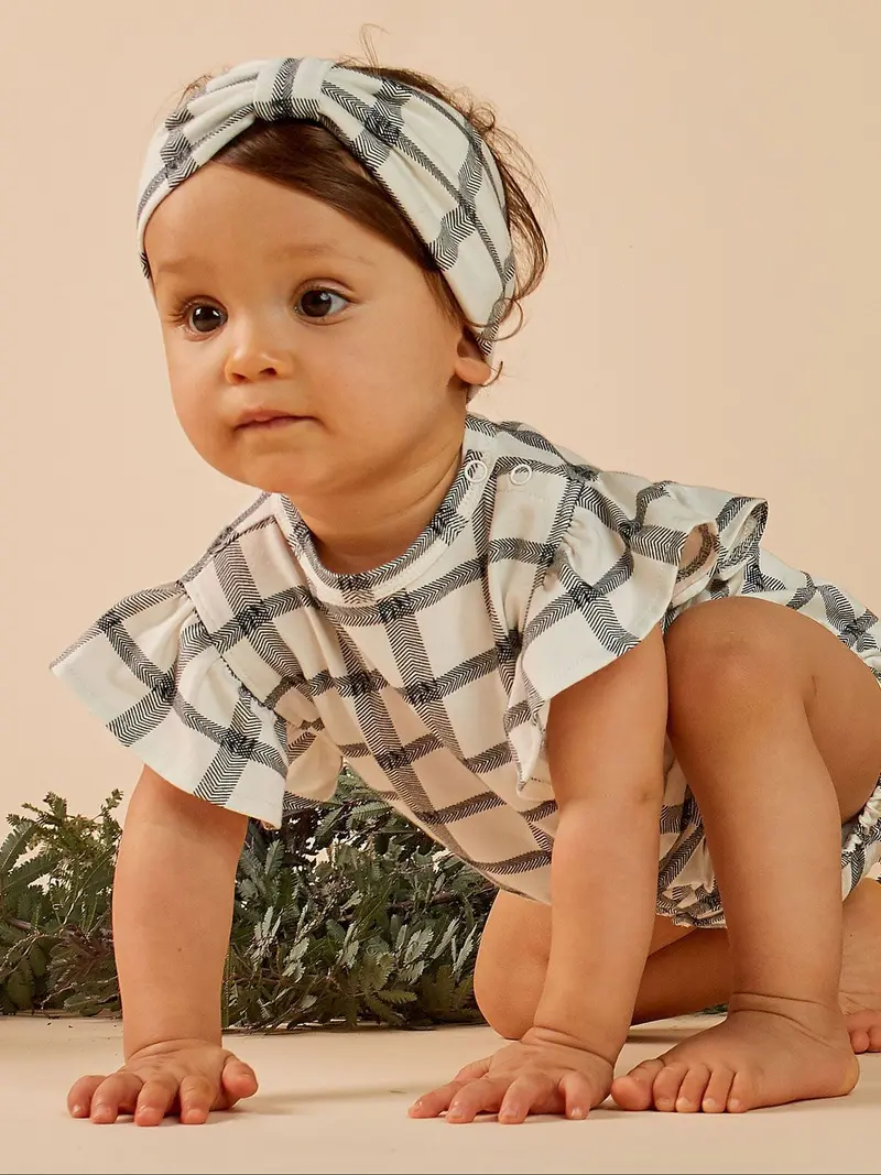 Herringbone check frill onesie Mad About Mini