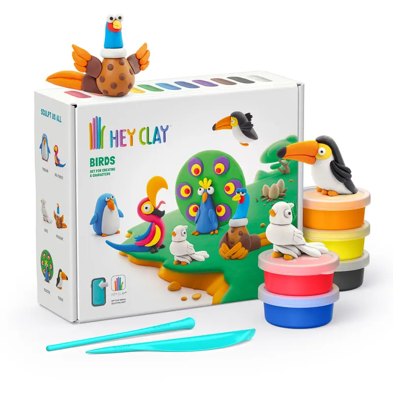 Hey Clay Birds - Vogels set - 15 potjes boetseerklei